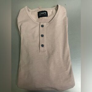 Cuts Clothing Men's Long Sleeve Henley in Light Taupe